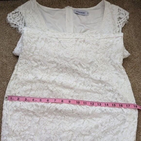 White Lace Dress Cap Sleeve Scoop Neck Medium - Picture 10 of 11